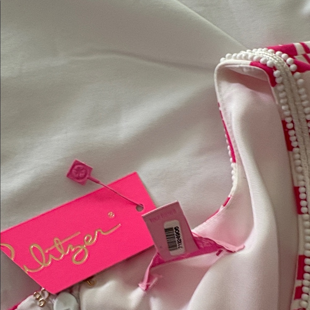 Lilly Pulitzer NWT Sz L Julianna Pink & White Yacht Beaded Dress - Picture 4 of 5